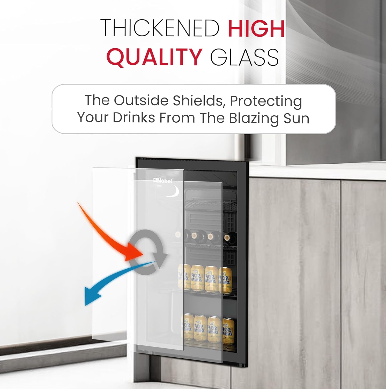 NOBEL BOTTLE CHILLER Black 132 LTR Glass Door METAL SHELF WITH WOOD FRONTAL FRAME NBC140RH-7