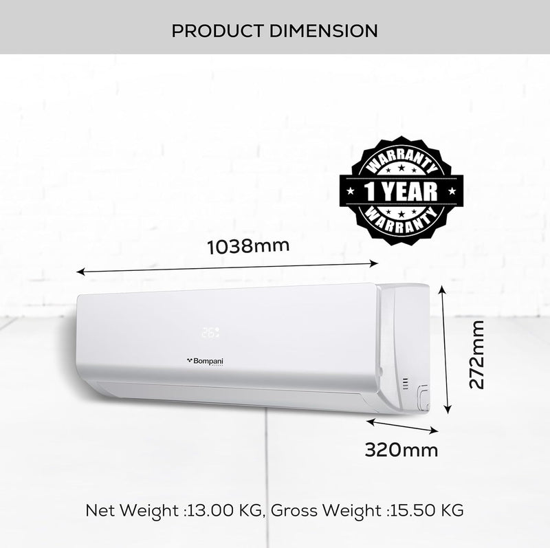 Bompani 1.5 Ton Split AC With 18000 BTU, Inverter Rotary Compressor, Auto-Restart, 4-Way Airflow, Overload Protection, Self-Diagnosis, Replaceable Air Filter, One Year Full Warranty - BSAC187VT1-7