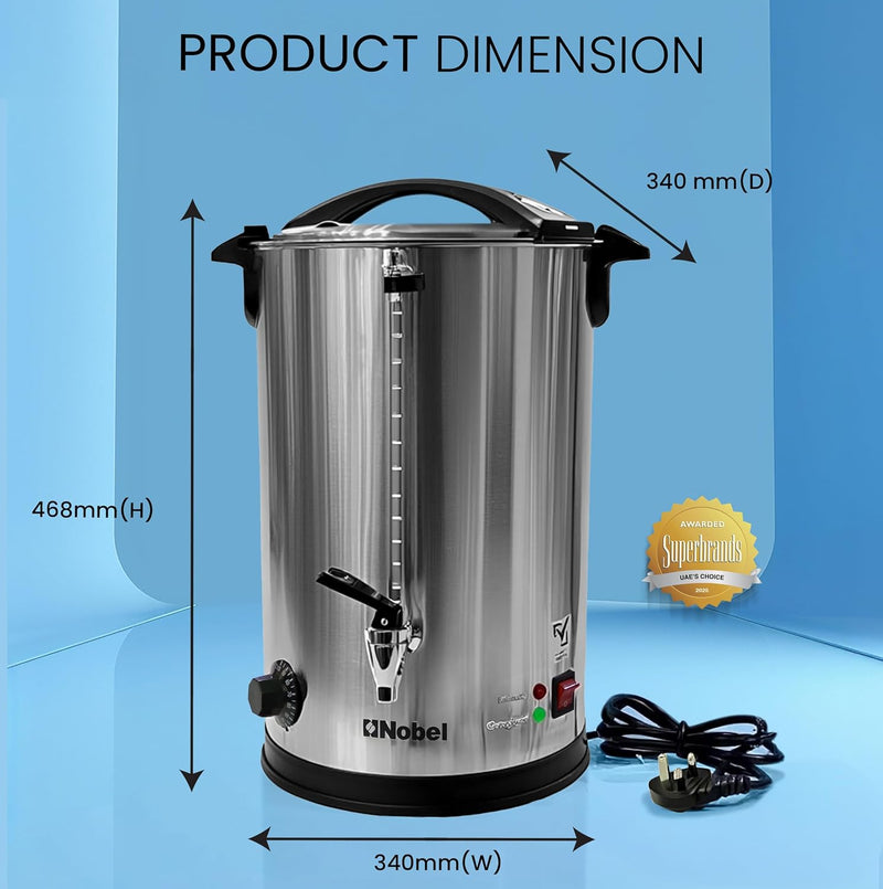 Nobel Water Boiler 1500W 16L Double Wall Stainless Steel, Safety Lock Lid, Non-Drip Brass Faucet, Keep Warm Function - NWB1600-6