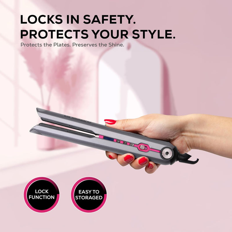La Modano Hair Straightener with Ceramic Coating 8 Temperature Levels, LCD Display, PTC Heating, Lock Function Model - LMHS450-6
