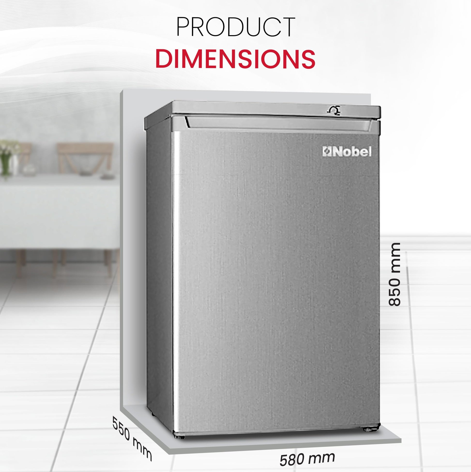 Nobel 90 Ltr Gross & 85 Ltr Net Single Door Upright Freezer Manual Defrost, with 4 Drawers, Recessed Handle, Reversible Door, Temperature Control & Adjustable Leveling Feet NUF255S Silver-7