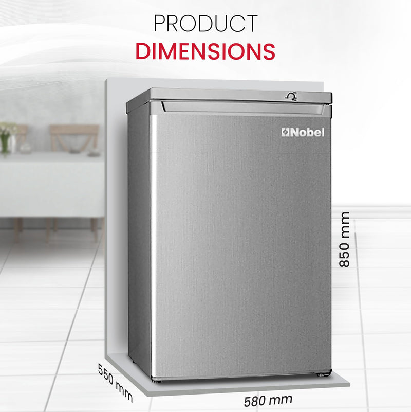Nobel 90 Ltr Gross & 85 Ltr Net Single Door Upright Freezer Manual Defrost, with 4 Drawers, Recessed Handle, Reversible Door, Temperature Control & Adjustable Leveling Feet NUF255S Silver-7