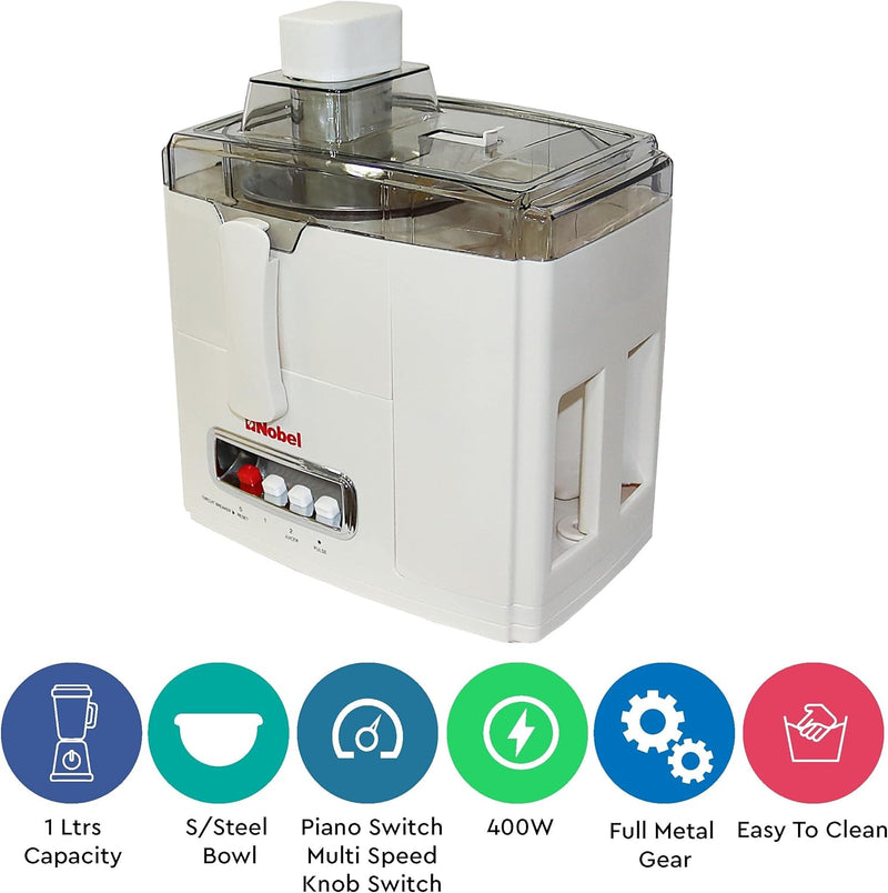 Nobel 10 in 1 Juicer Food Factory with 1 Litres Piano Switch Multi Speed Knob Switch and Citrus Juicer Kubbe Maker - NFP888 White-2