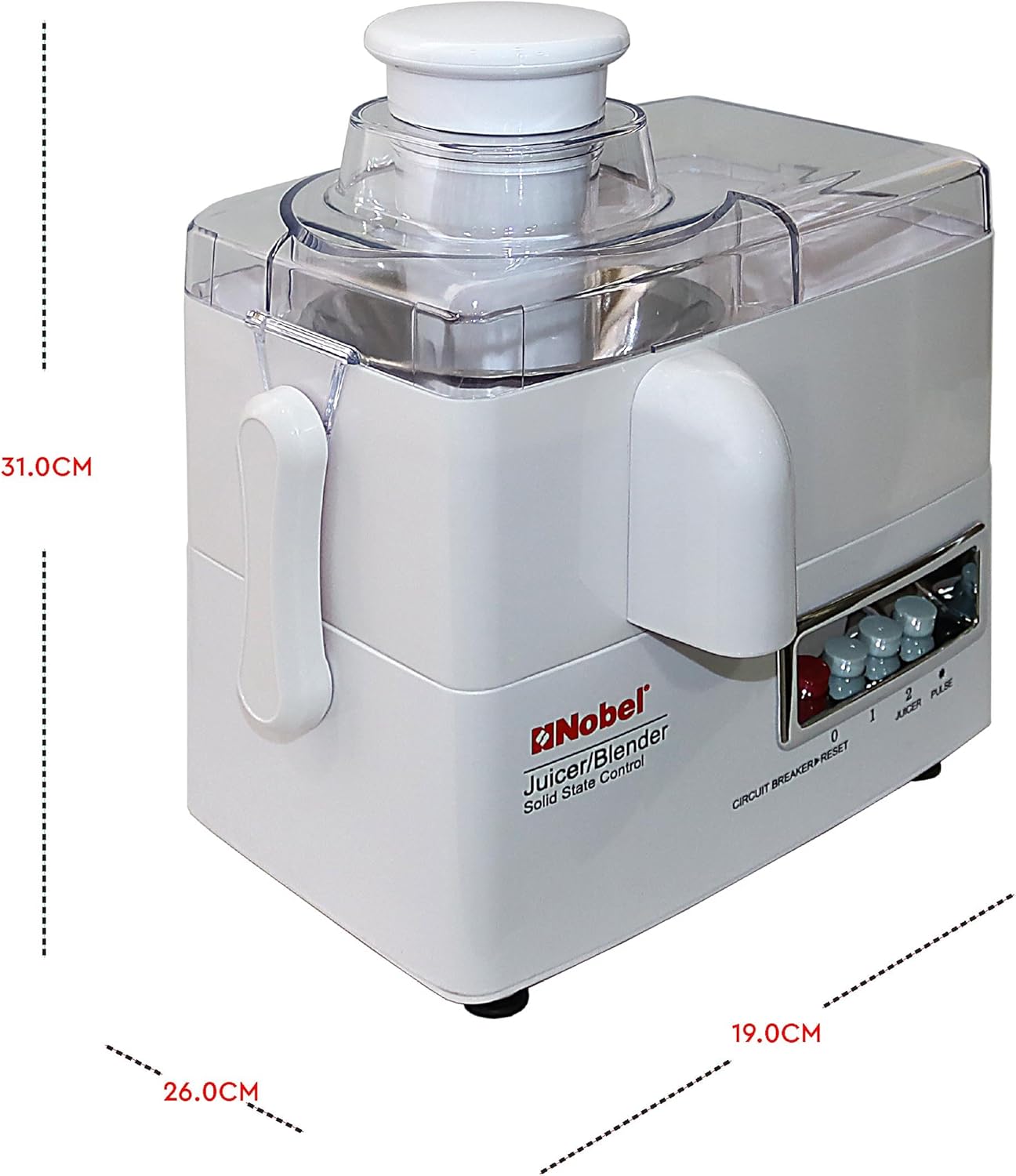 Nobel 4 in 1 Juicer and Food Factory with 1 Litre Capacity and has Spinner Chopper & Dry Mill 400W 2 Speed - Pulse Grinder, Chopper, Blender, Juicer, Unbreakable Jar & Anti Slip Feet NJ176G4 White-7