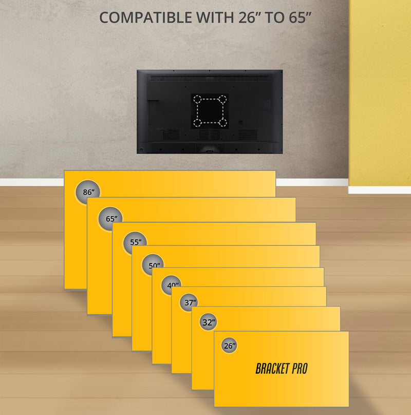 Bracket Pro Fixed Mount 26"-65" Fits VESA 200x200mm to 400x400mm, 1.5mm Thickness - Secure and Adjustable TV Wall Mount BPF2665 Black-5