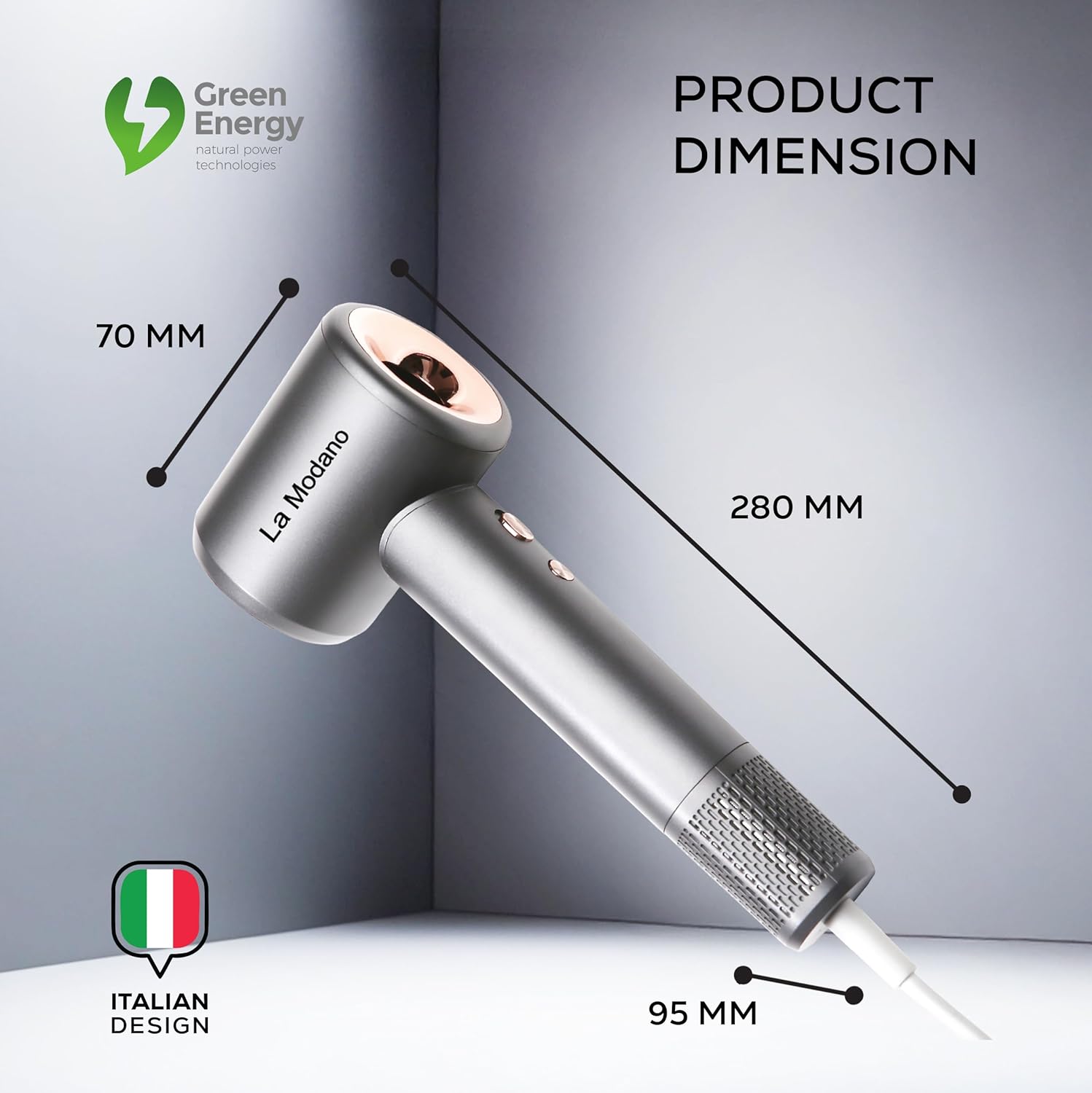 La Modano Professional Hair Dryer 1500W with Diffuser Fast Drying, BLDC Motor 110000RPM, 3 Speeds & Heat Settings - LMHD955-7