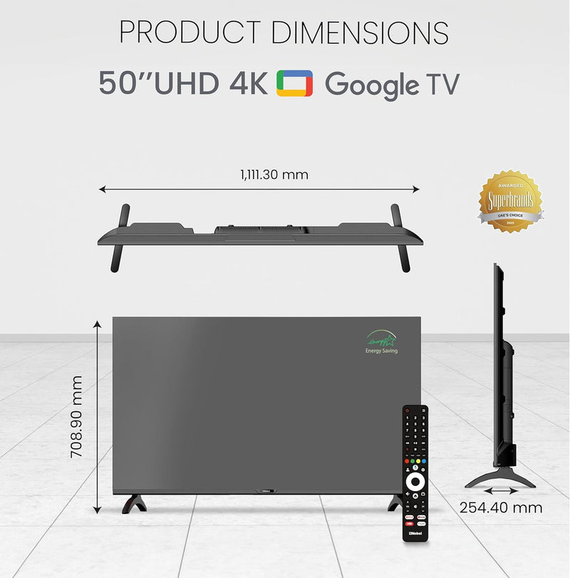 Nobel 50-Inch 4K UHD Google TV Smart TV, Dolby Sound & Voice Control, Android 14, Netflix YouTube Prime, Wi-Fi & Bluetooth Connectivity – UHD50G-9