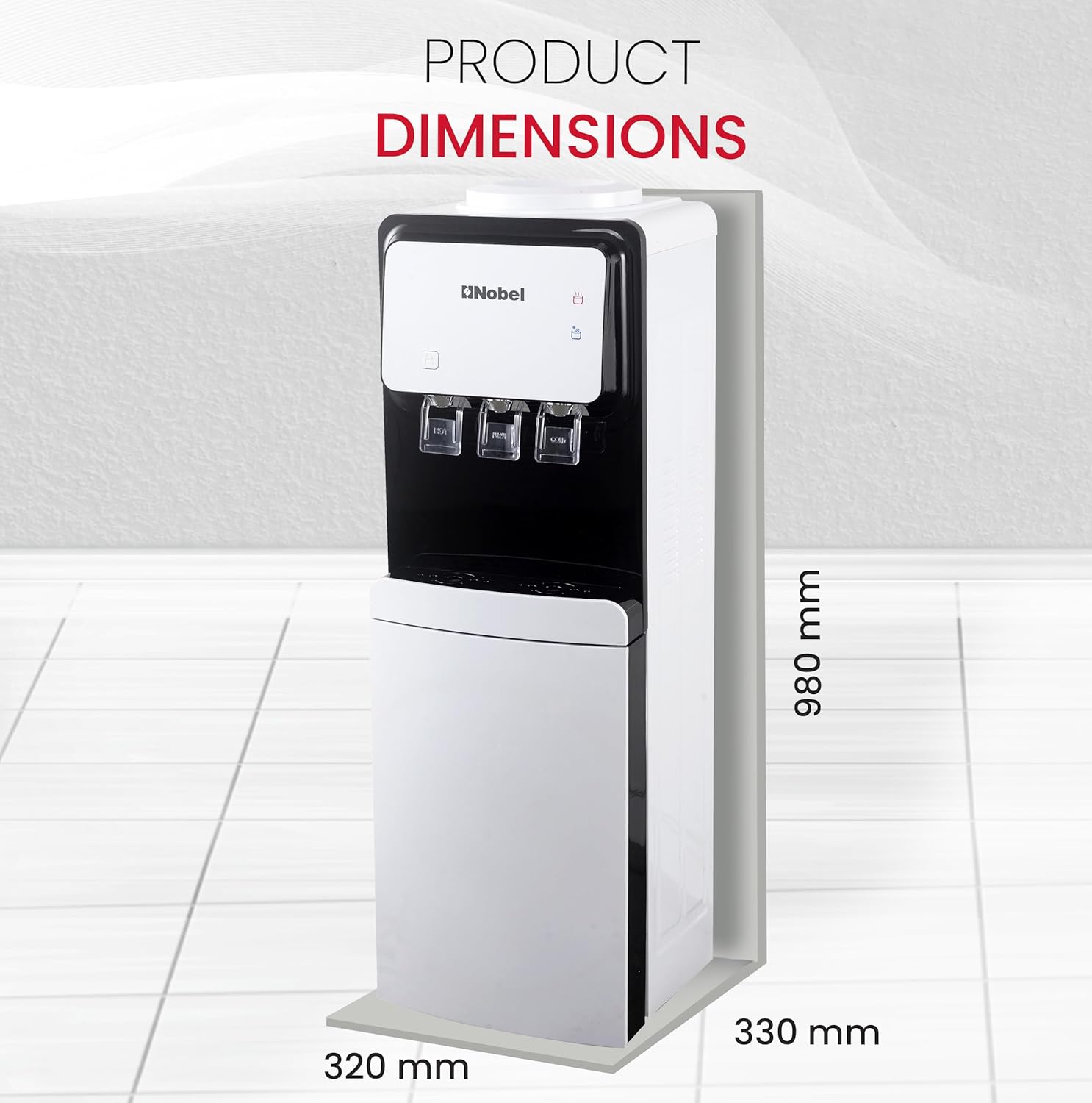 Nobel 3 Tap Water Dispenser, Freestanding Dispenser, Hot, Normal & Cold, R134a Compressor Cooling, Storage Cabinet NWD1700 White-7