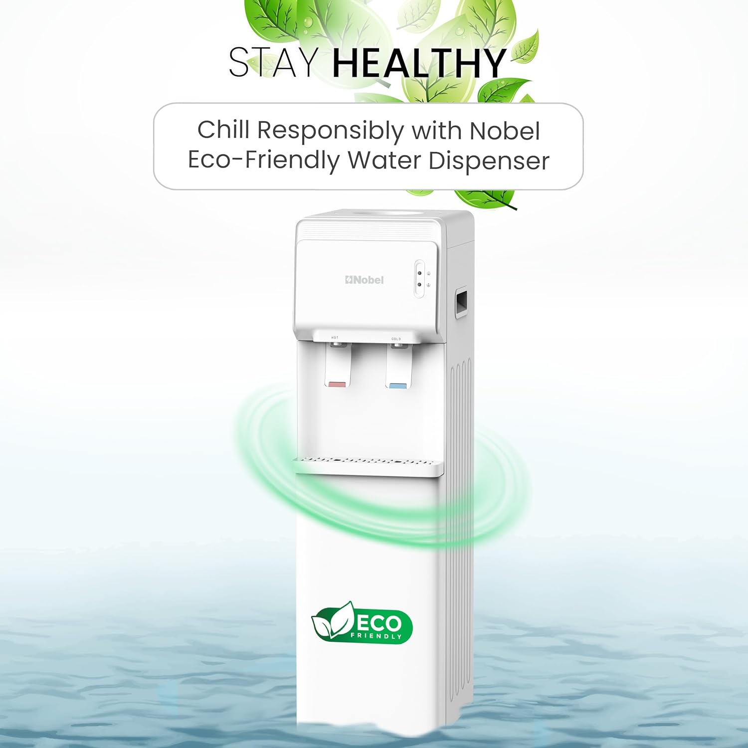 Nobel Water Dispenser, Hot & Cold, 2 Taps, Compressor Cooling, 5L/H Heating, 2L/H Cooling, Silicon Water Outlet Pipes NWD1603 White-6