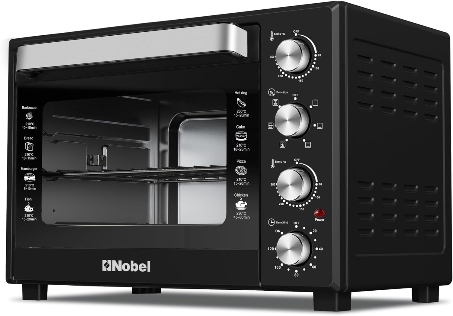 Nobel Electric Oven 60L Capacity, Inner Lamp, Knobs Control, 1900W Stainless Steel, Timer NEO60PRO Black-1