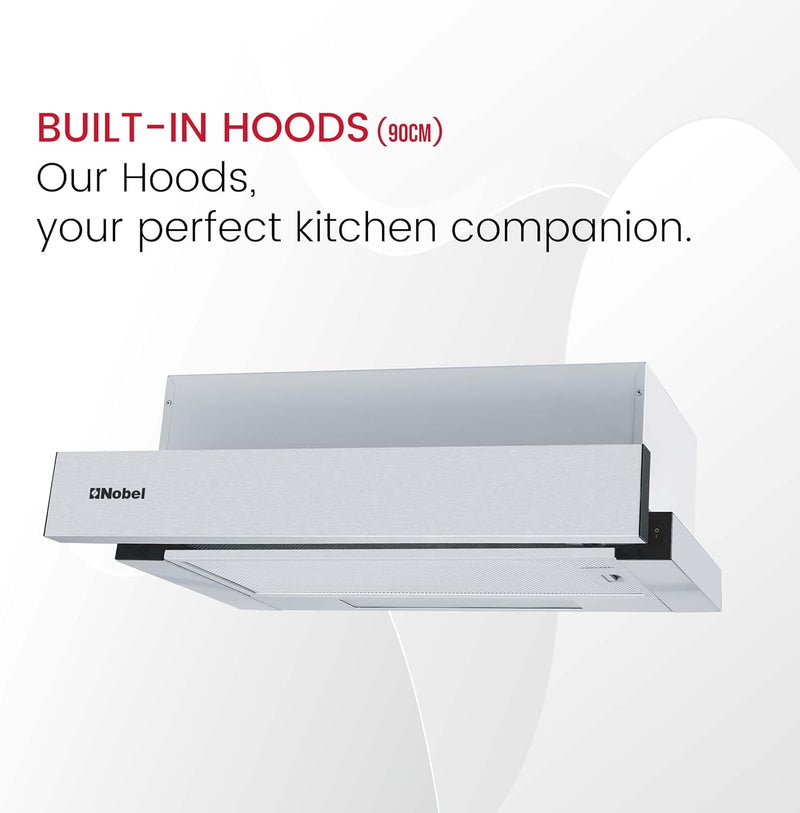 Nobel RANGE HOOD 90cm Built-in Hoods, 2 Speed Rocker Switch 3-Layer Aluminum Filter(2pcs) Slider Hood SS430+Galvanized Plate Box NCHP90ST-3