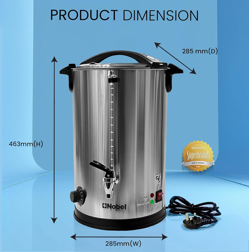 Nobel 10L Water Boiler – Stainless Steel Double Wall, Safety Lock Lid, Non-Drip Faucet, Keep Warm Function - NWB1000-6