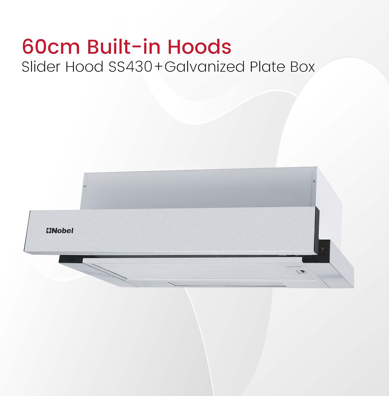 Nobel RANGE HOOD 60cm Built-in Hoods 2 Speed Rocker Switch, 3-Layer Aluminum Filter(2pcs), 2x65W Motor, 440m3/h. with 2pcs Carbon Filter NCHP60ST-6