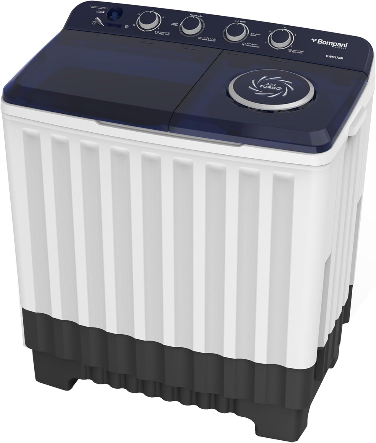 Bompani 17kg Top Load Semi-Automatic Twin Tub Washing Machine – 8kg Spin Capacity, 4 Knob Controls, Lint Filter, Transparent Lid - BWM1750I-1