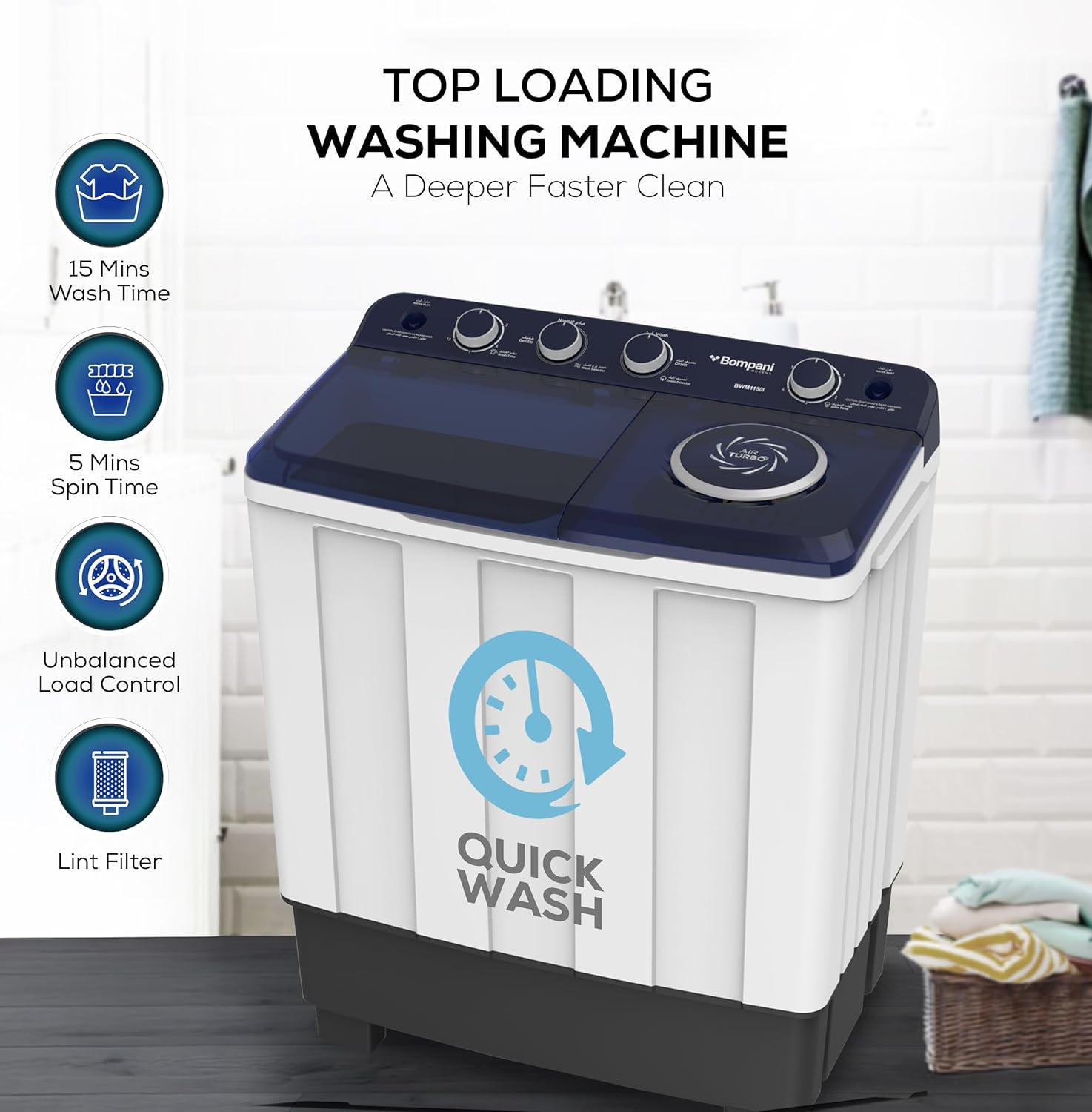 Top Load Semi-Automatic Twin Tub Washing Machine  11kg / 6kg Spin - BWM1150I-6