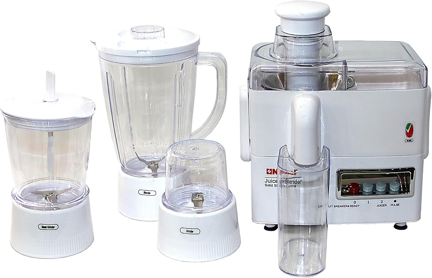 Nobel 4 in 1 Juicer and Food Factory with 1 Litre Capacity and has Spinner Chopper & Dry Mill 400W 2 Speed - Pulse Grinder, Chopper, Blender, Juicer, Unbreakable Jar & Anti Slip Feet NJ176G4 White-4