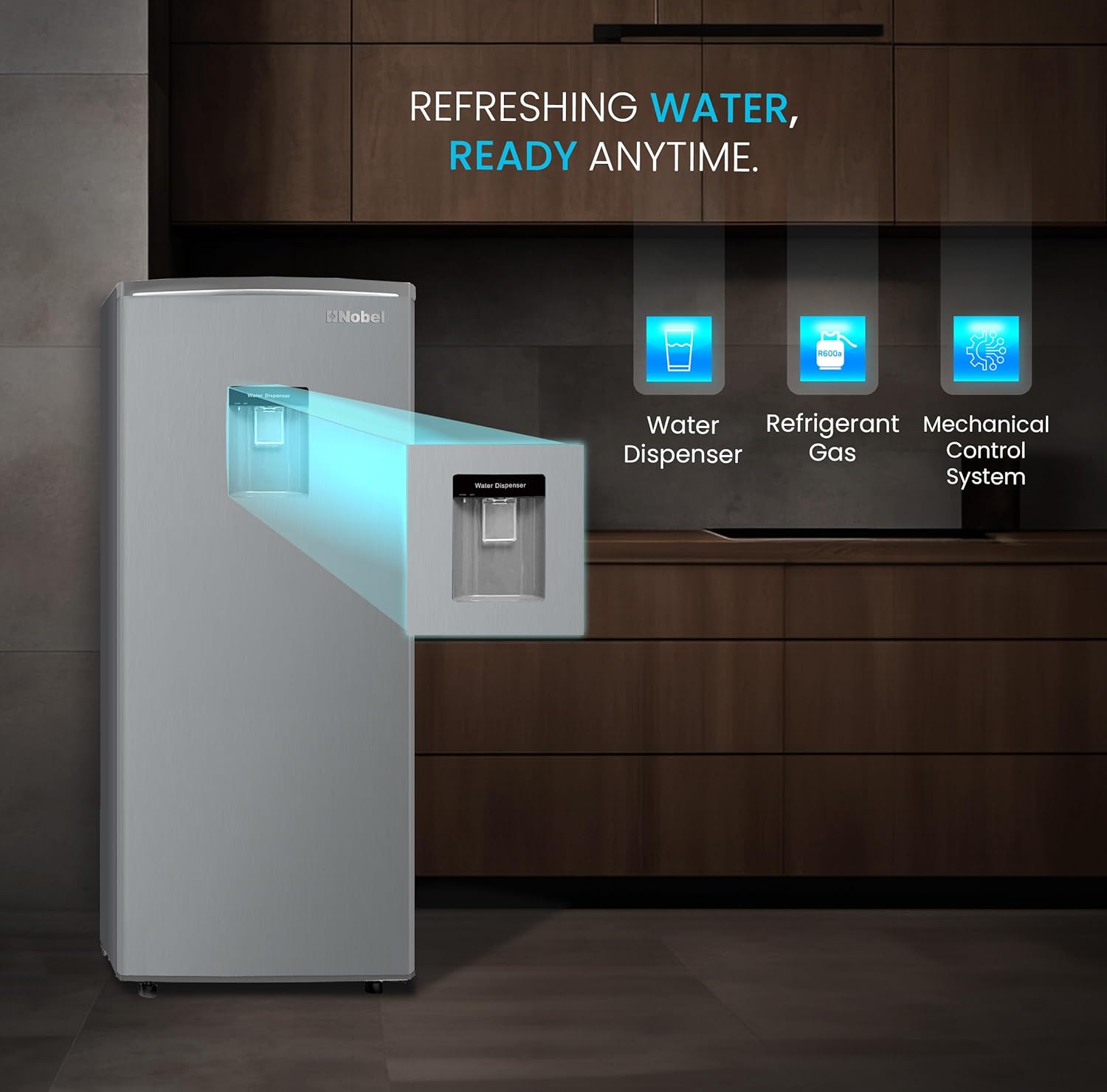 210L Gross, 190L Net Single Door Refrigerator with Water Dispenser, Defrost, Recessed Handle, Vegetable Crisper - NR210SS-5