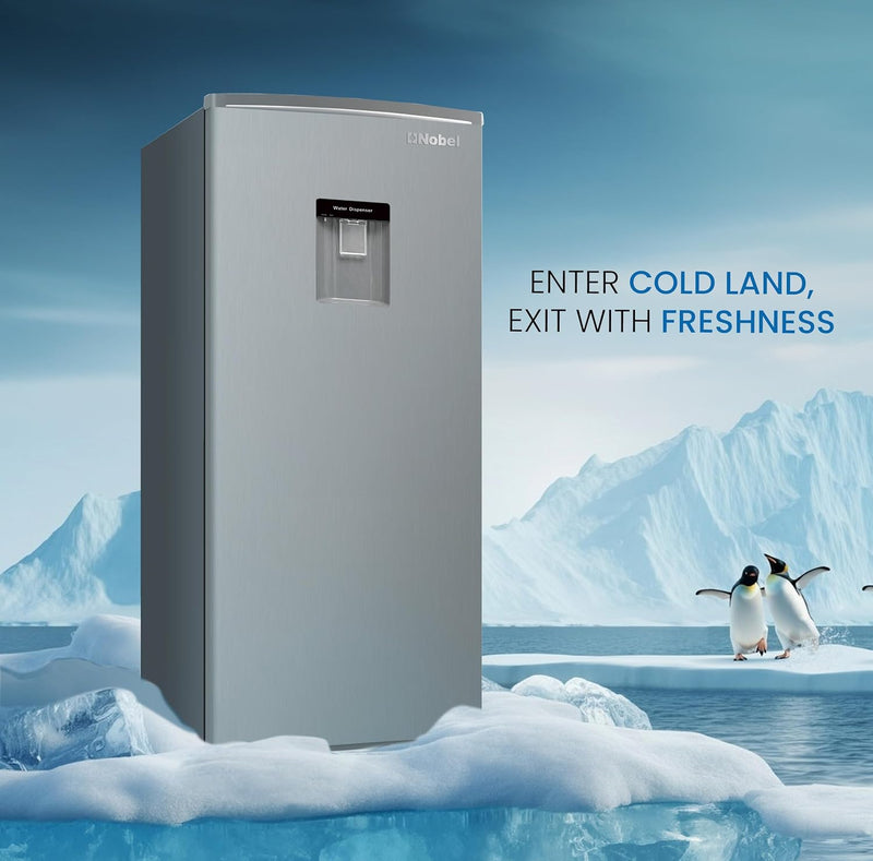 210L Gross, 190L Net Single Door Refrigerator with Water Dispenser, Defrost, Recessed Handle, Vegetable Crisper - NR210SS-6