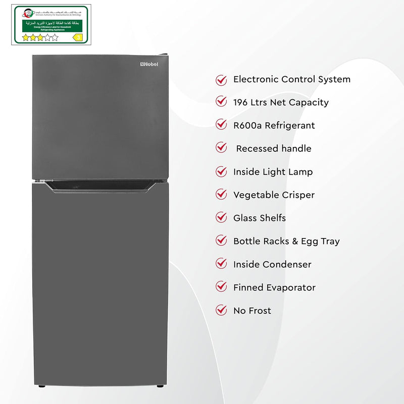 280L Gross / 196L Net, No frost Double Door Refrigerator, Vegetable Crisper Bottle Rack - NR280NF-9