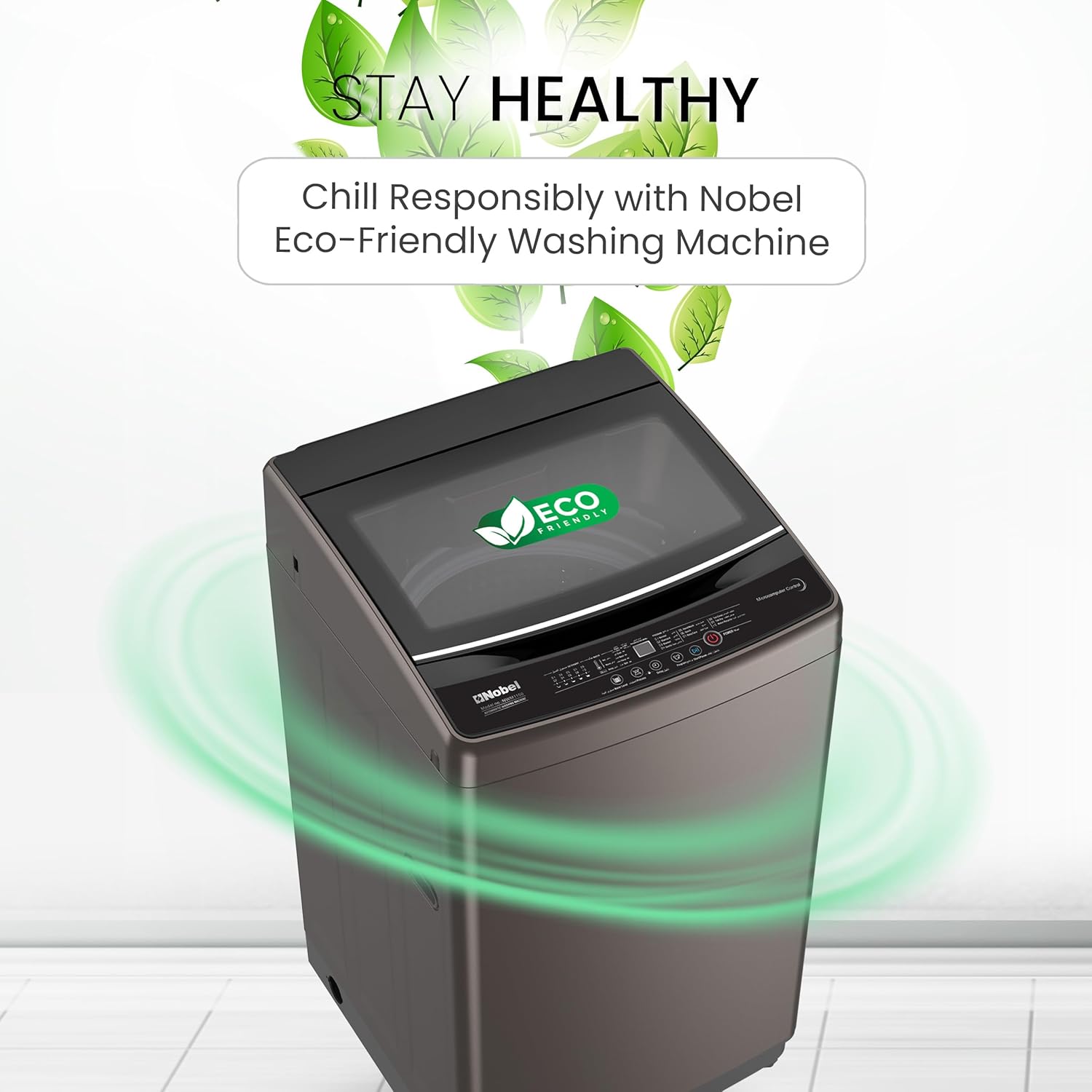 Nobel Washing Machine 10kg Capacity, Electronic Control, LED Display, 6 Programs NWM1150 Silver-4