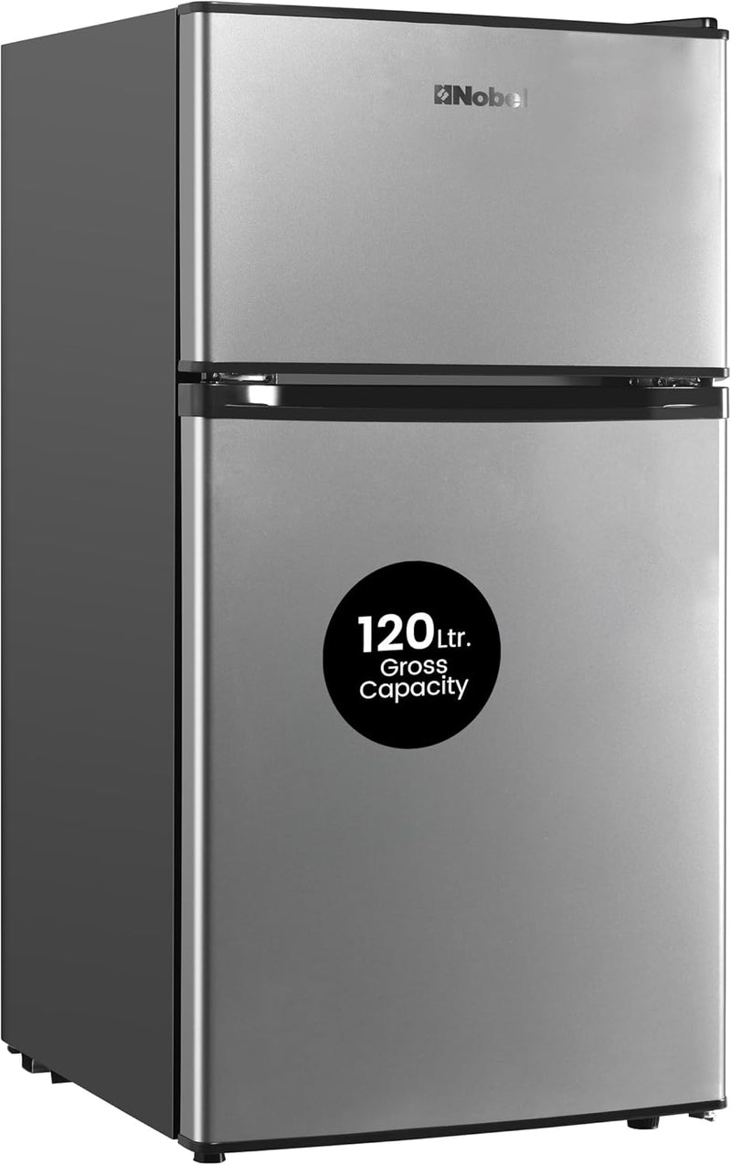 120L Gross / 90L Net, Double Door Refrigerator, Defrost, Recessed Handle – NR120E-1