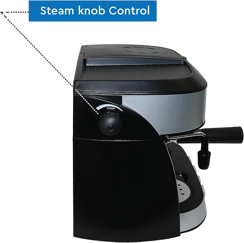 Nobel Coffee Machine 1.25 Liter Espresso & Americano With Steam Pump One Year Full Warranty, Silver - NCM13-3