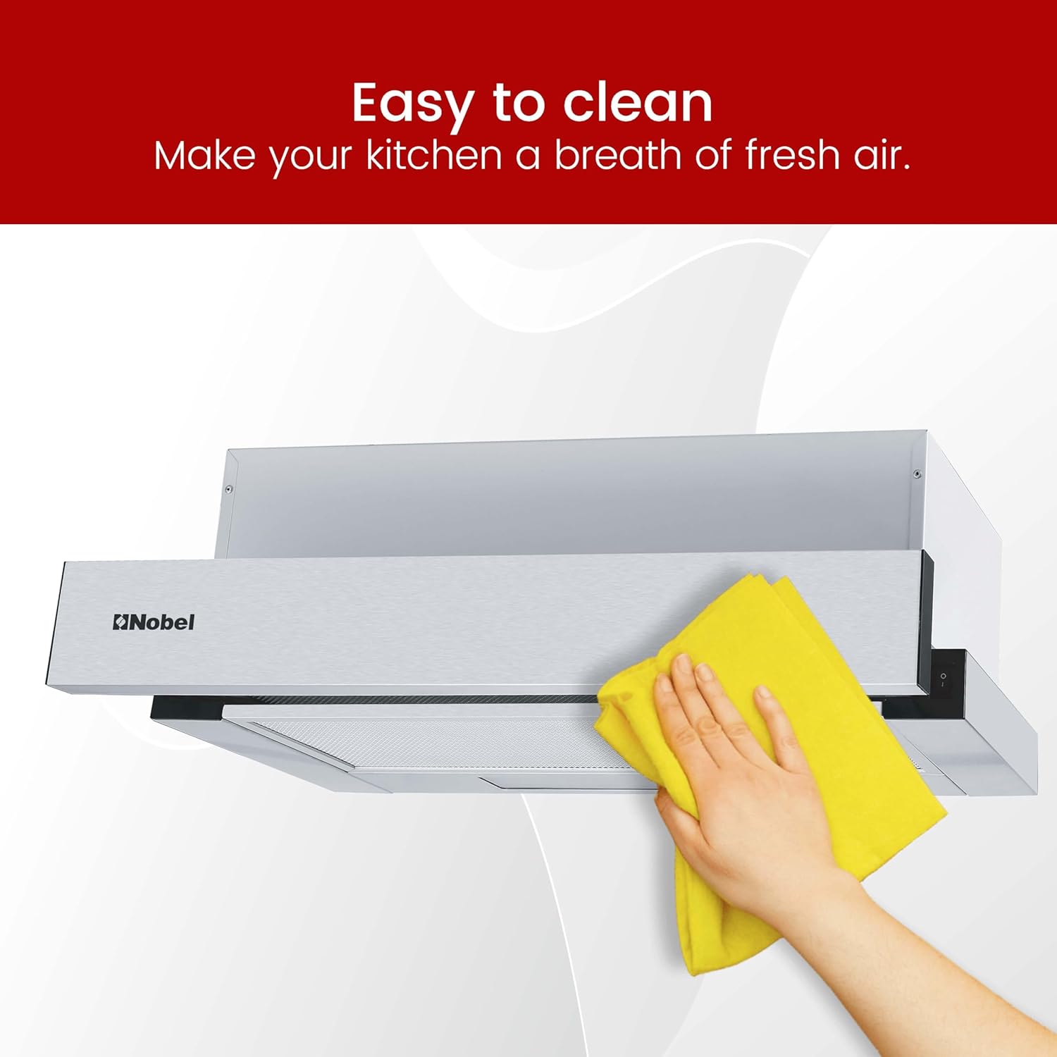 Nobel RANGE HOOD 60cm Built-in Hoods 2 Speed Rocker Switch, 3-Layer Aluminum Filter(2pcs), 2x65W Motor, 440m3/h. with 2pcs Carbon Filter NCHP60ST-7