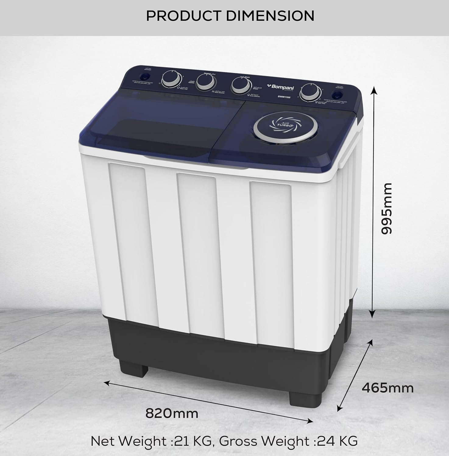 Top Load Semi-Automatic Twin Tub Washing Machine  11kg / 6kg Spin - BWM1150I-7