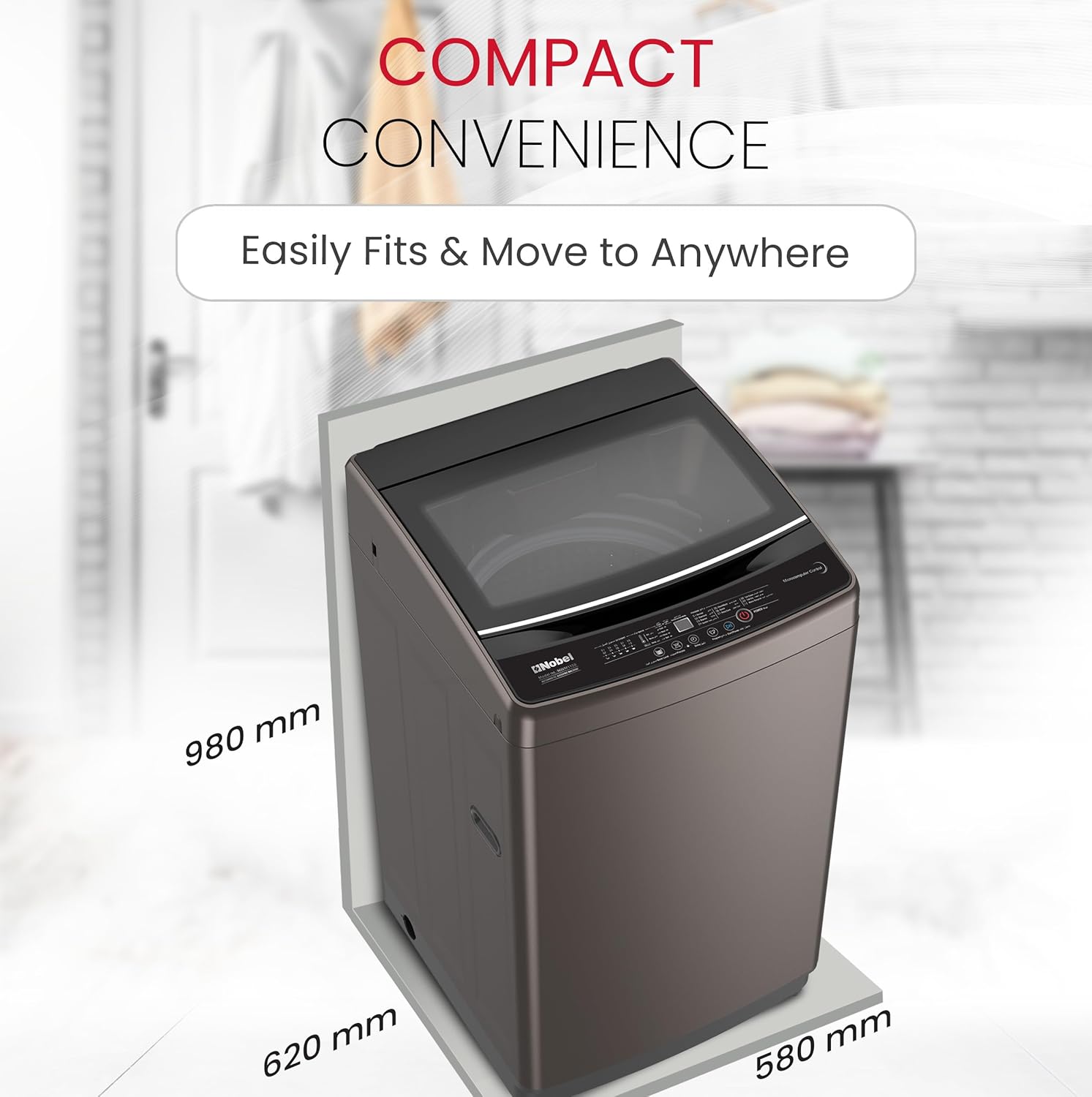 Nobel Washing Machine 10kg Capacity, Electronic Control, LED Display, 6 Programs NWM1150 Silver-6