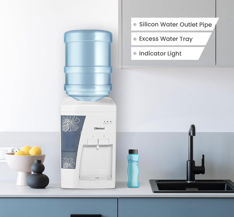 Nobel Table Top Water Dispenser 550W Hot & Cold, Compressor Cooling System, 5L Hot/2L Cold Per Hour, Top Loading, Heating - NWD557-5