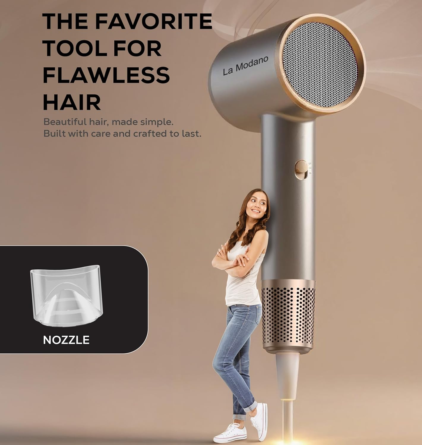 La Modano Hair Dryer 1800W for Women & Men Fast Drying, Overheat Protection, 2 Heat Settings, Compact Travel Blow Dryer - LMHD855-6