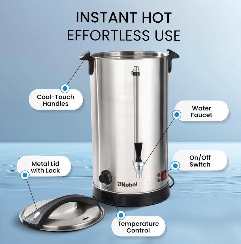 Nobel 10L Water Boiler – Stainless Steel Double Wall, Safety Lock Lid, Non-Drip Faucet, Keep Warm Function - NWB1000-3