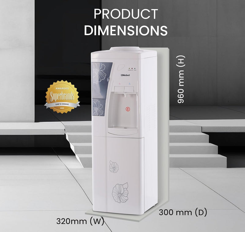 Nobel Freestanding Top-Loading 550W Water Dispenser Hot & Cold, 5L Hot/2L Cold Per Hour, Storage Cabinet, Compressor Cooling, Heating - NWD1609-7