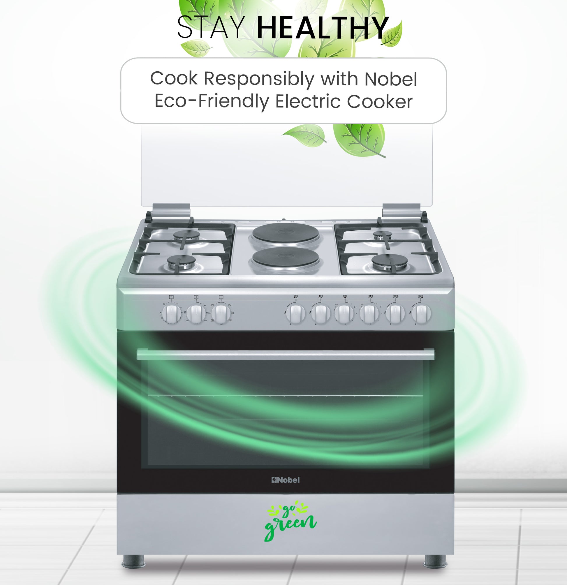 90 x 60 Electric & Gas Cooker, 4 Gas Burner, 2 Hot Plate, Electric Grill & Electric Oven, Made In Turkey - NGC9622-8