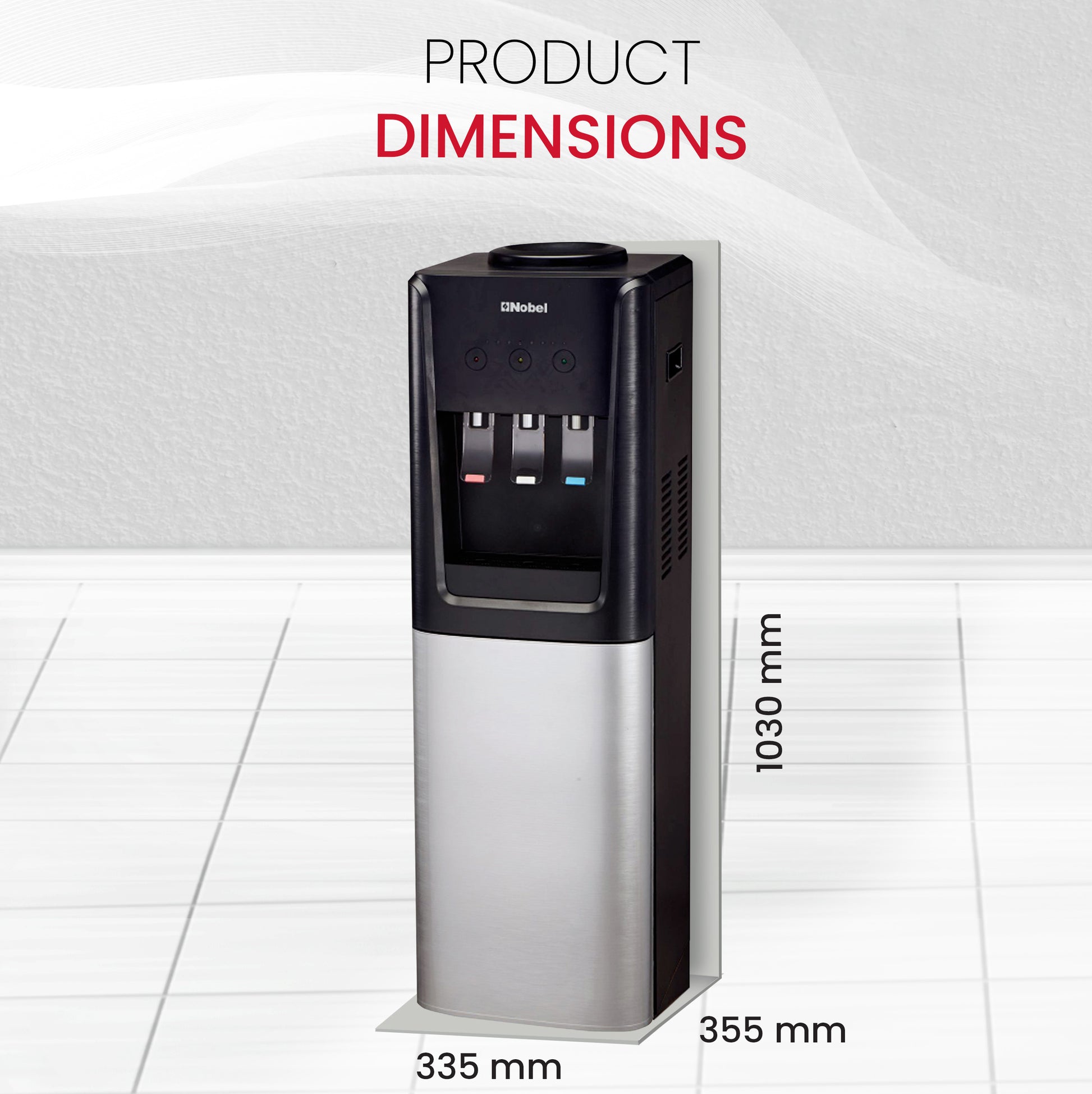 Nobel 3 Tap Top Load Water Dispenser Black and Silver NWD1607-7