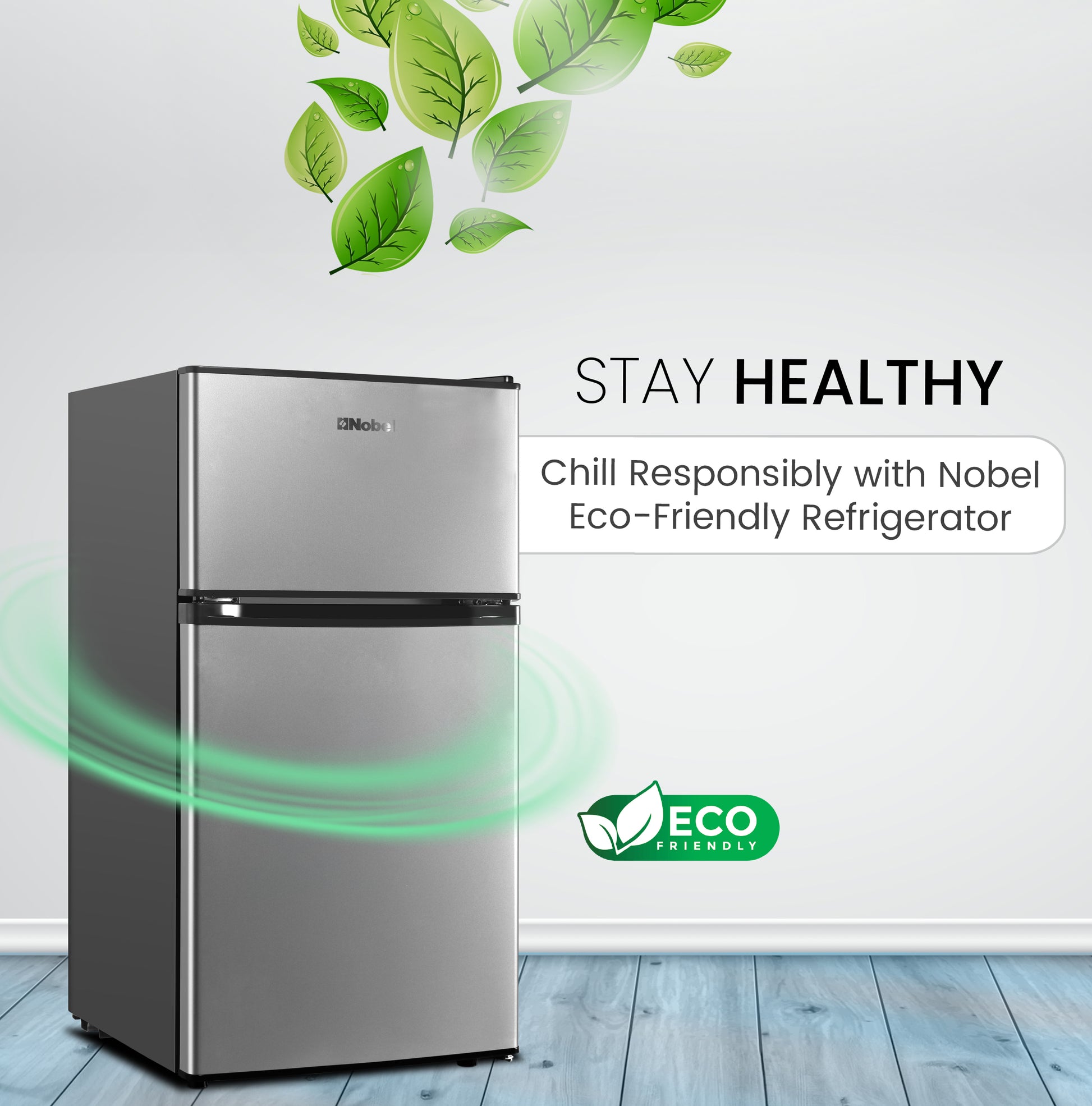 Nobel Double Door Refrigerator 125L Gross / 73L Net Compact Fridge with Vegetable Crisper, LED Light – NR125E-7
