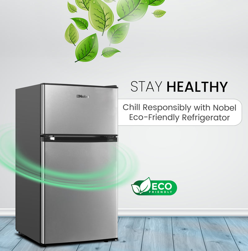 Nobel Double Door Refrigerator 125L Gross / 73L Net Compact Fridge with Vegetable Crisper, LED Light – NR125E-7