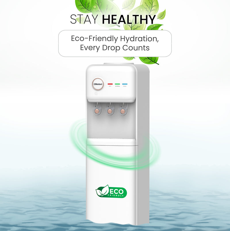 Nobel Freestanding 3 Taps Water Dispenser with Hot, Normal & Cold Taps, Compressor Cooling, Storage Cabinet - NWD1608 White-7