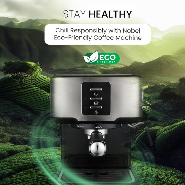 Nobel Coffee Machine, 1.5L Detachable Water Tank, Dual Stainless Steel Filter, 15 Bar Pressure Pump, High Pressure Frothing, Overheat Protection, Adjustable Steam Knob NCM21 Black-7