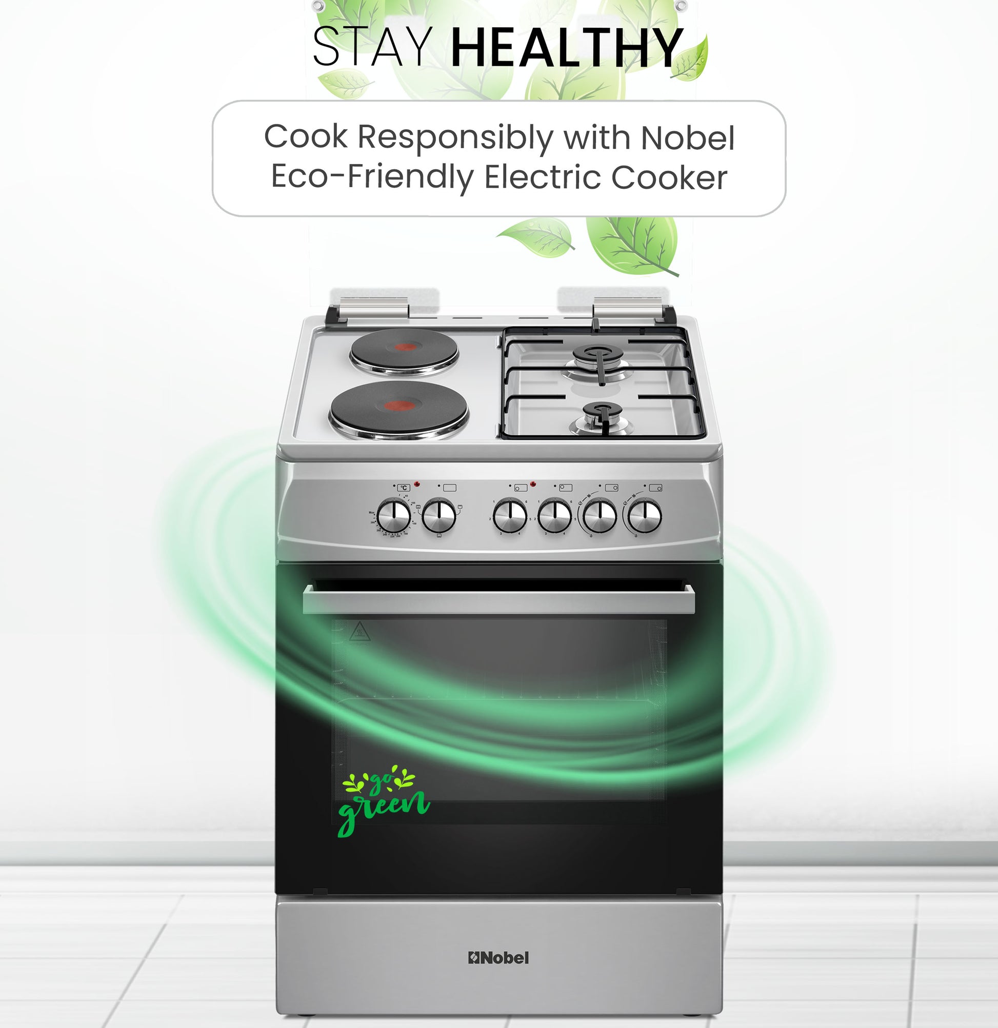60x60 Cooking Range with 2 Gas Burners & 2 Electric Hotplates, 70L Electric Oven, Made in Turkey – NGC7222I-7