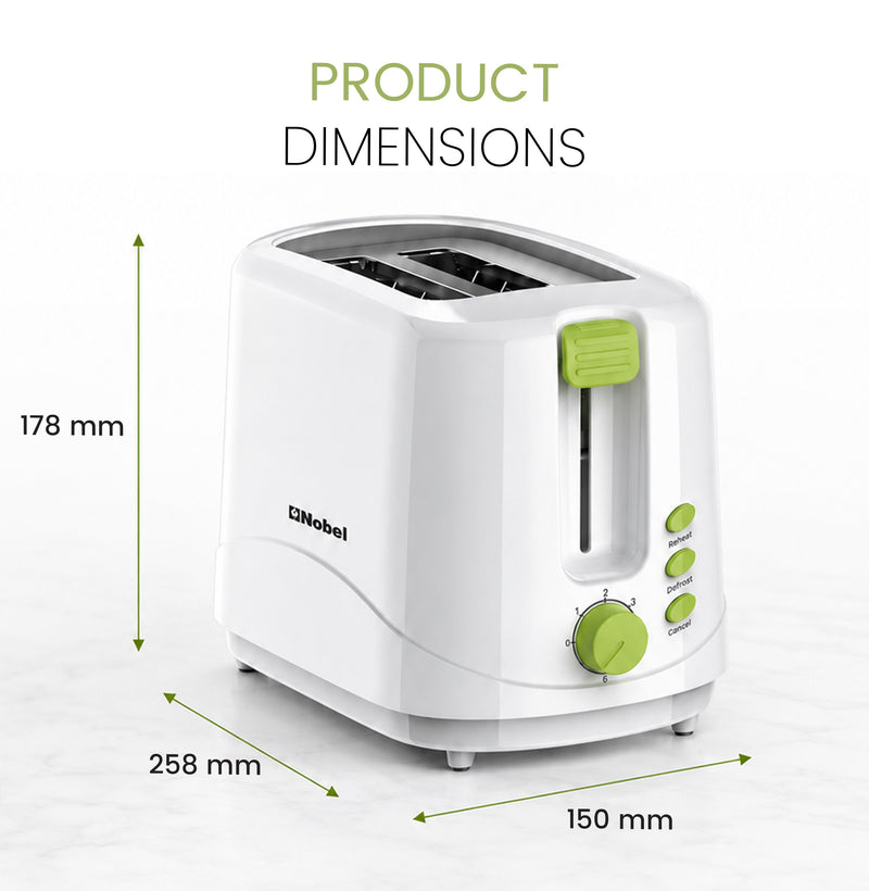 Nobel Sandwich Toaster 2 Slice Short Slot, Cord Storage, Cool-Touch, Adjustable Browning Control, 7 Settings, Cancel/Reheat/Defrost Function, Removable Crumb Tray NST2TI White-8