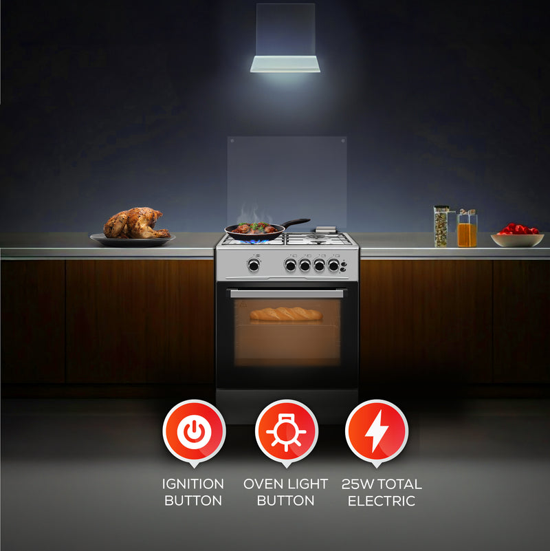 60x60 cm Gas Cooker with 72L Oven Cavity, 4 Gas Burners, Grill & Oven Burner - LMC6600-7