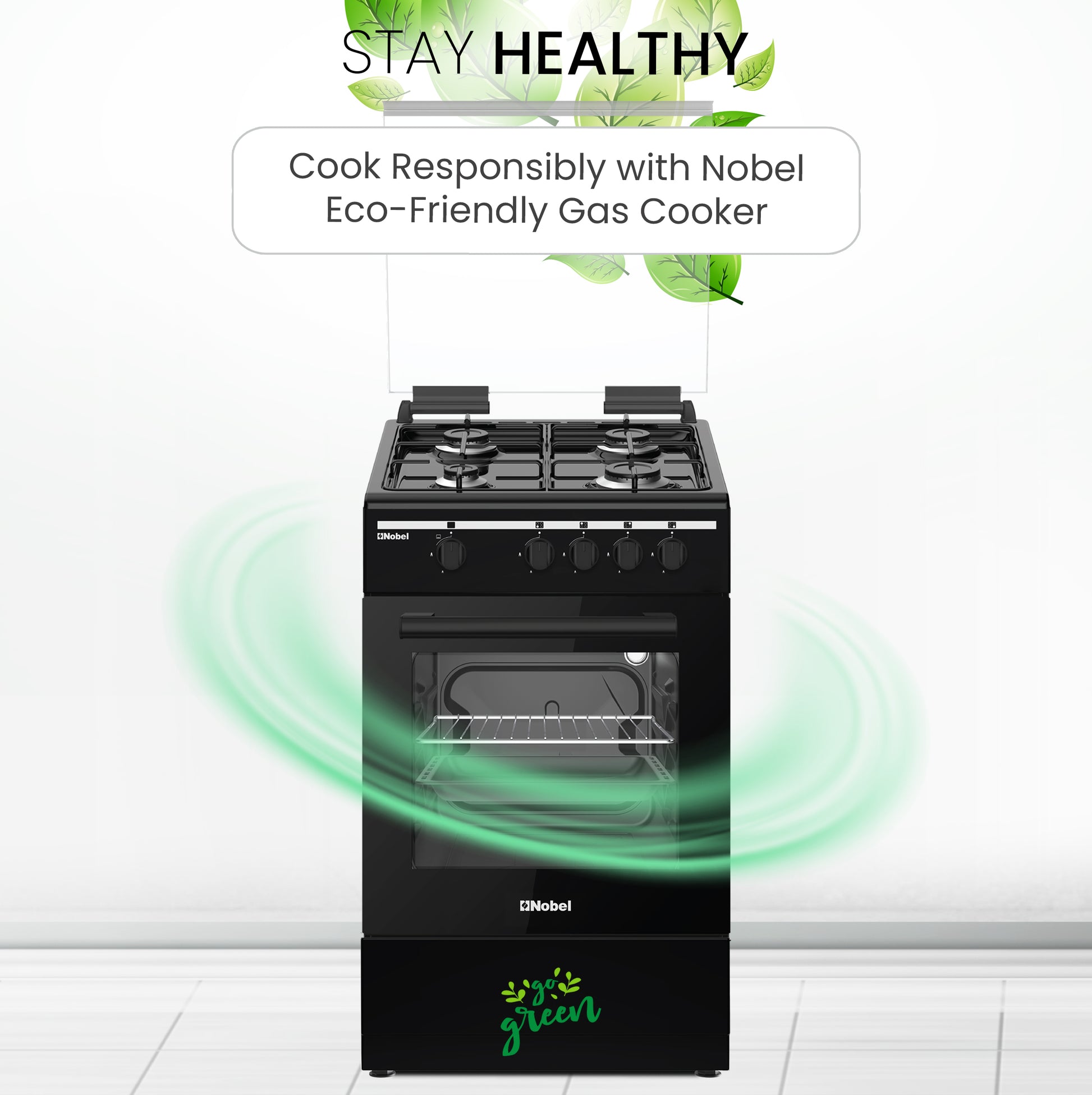 50x50 Gas Cooker with 4 Gas Burners, Gas Oven, Euro Pool Type Hob, Made in Turkey - NGC5000BK-7