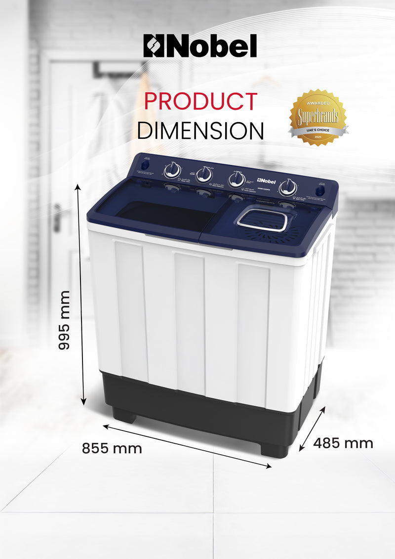 Nobel Semi-Automatic Washers Twin Tub White 10 Kgs/ 5.5 Kgs NWM1200RH-7