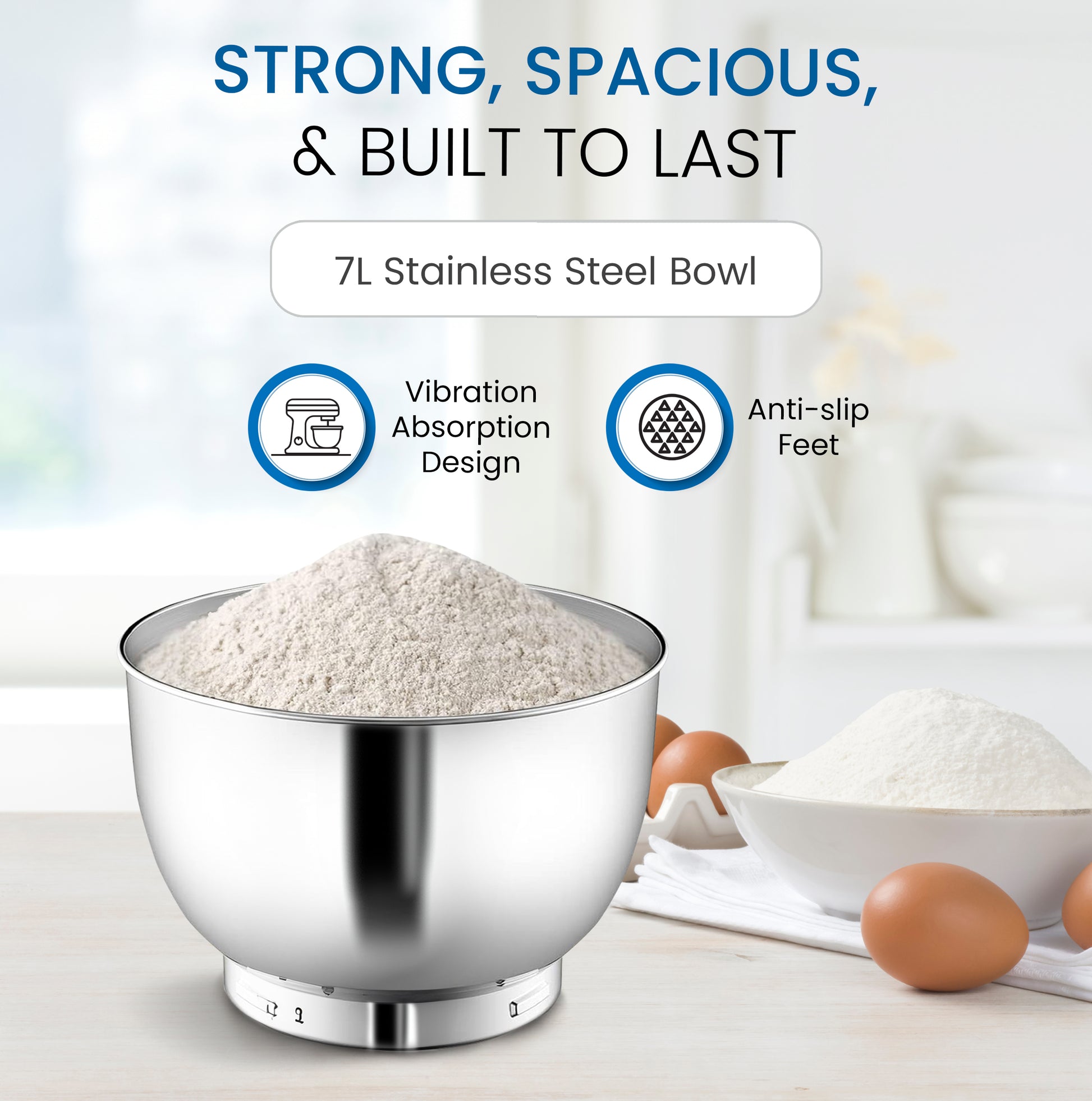 Nobel 3 in 1 Food Processor Multifunctional Stand Mixer with 7.0 L Stainless Steel Bowl & 1.5L Juicer Blender with 6 Speeds For A Variety Of Mixing Tasks NBM100S Silver-7