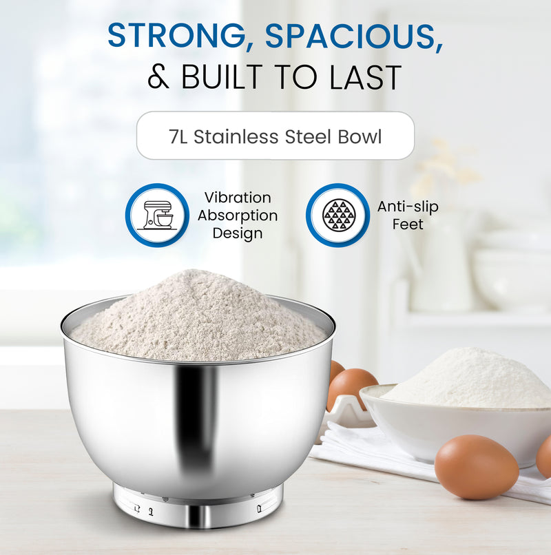 Nobel 3 in 1 Food Processor Multifunctional Stand Mixer with 7.0 L Stainless Steel Bowl & 1.5L Juicer Blender with 6 Speeds For A Variety Of Mixing Tasks NBM100S Silver-7