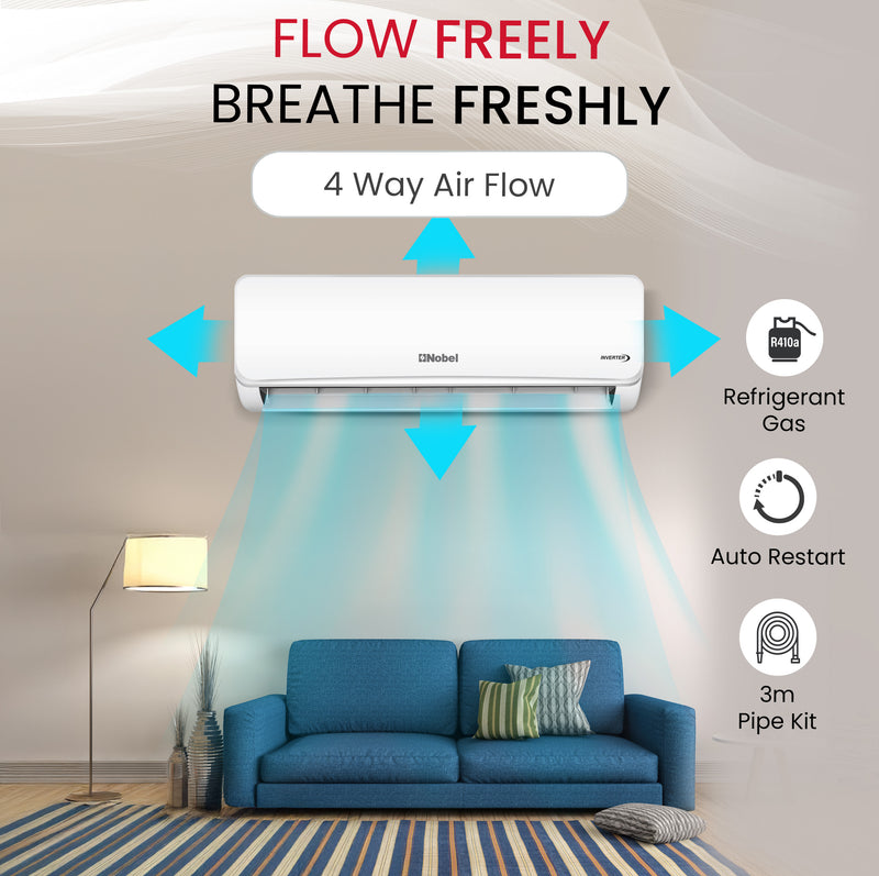 18,000 BTU Inverter Split AC with Gold Fin Tech, 4-Way Airflow, R410A Refrigerant - NSAC18VTL-7
