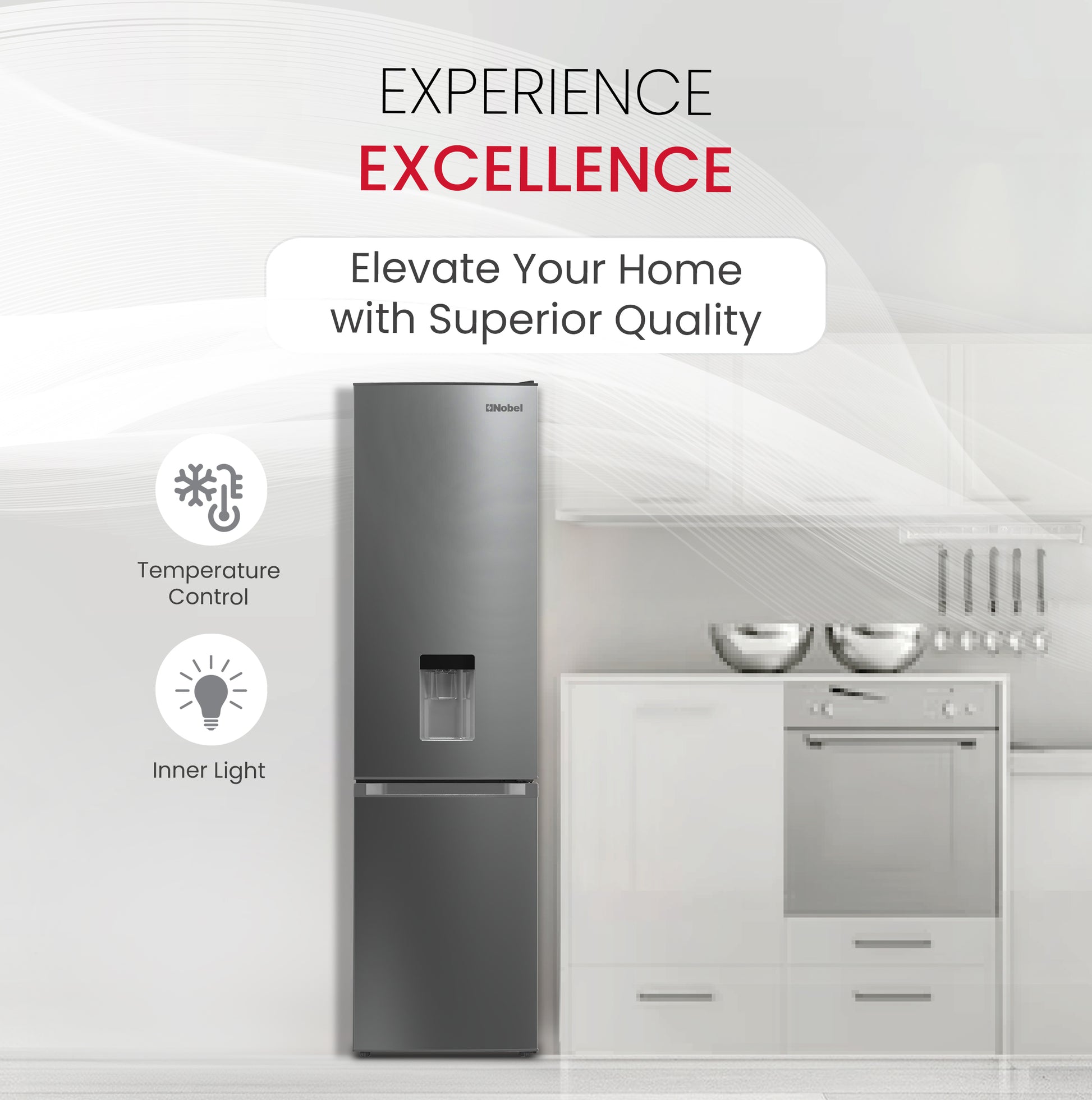 Bottom Mounted Refrigerator 276L Gross / 248L Net Capacity, Inverter, Water Dispenser, NoFrost, Recessed Handle - NBF400-8