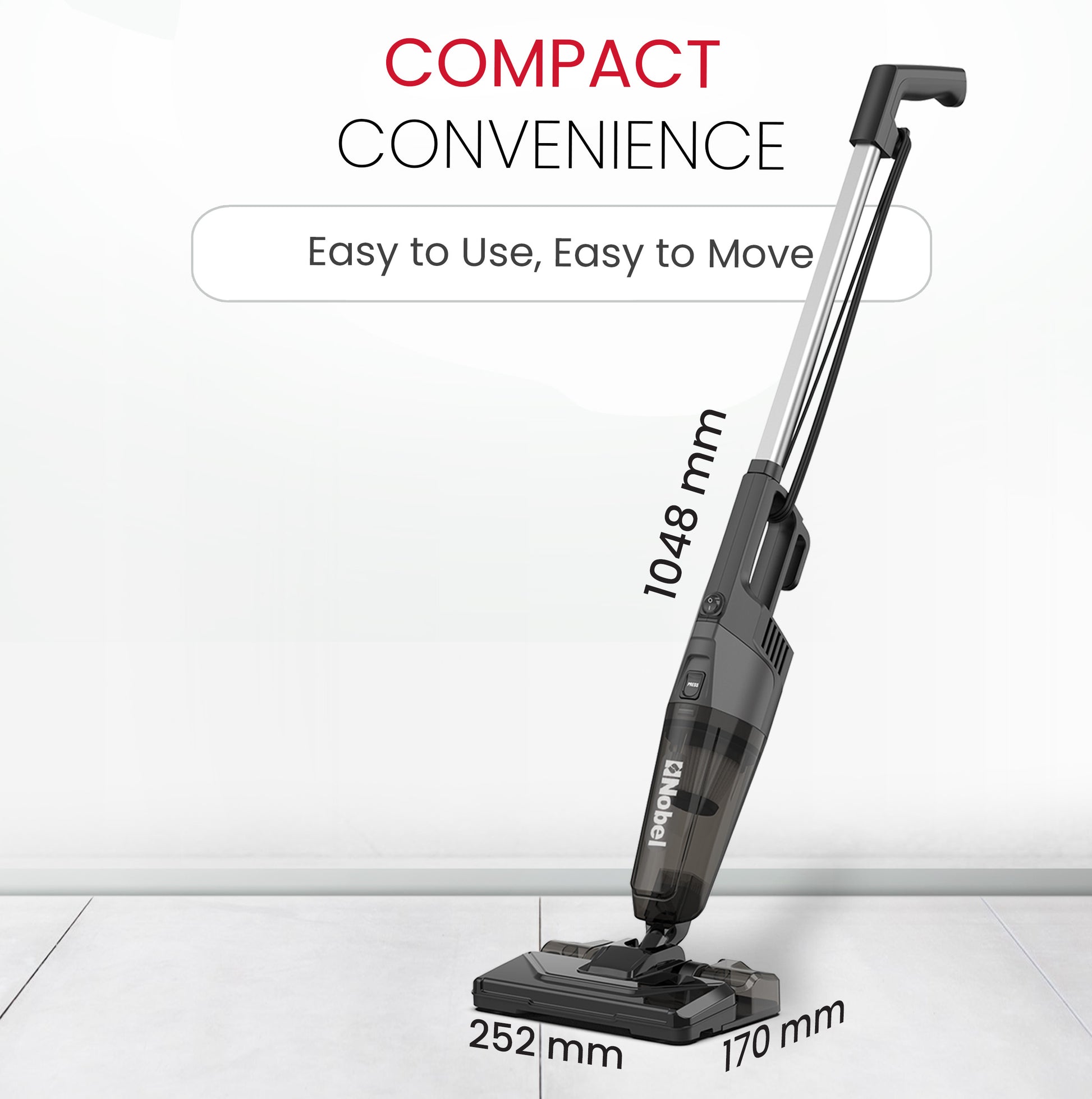 Nobel 2 in 1 Handheld Stick Vacuum Cleaner, Lightweight, Powerful Suction 600W 18 kPa Vacuum, 18 L/s Airflow, 20% Max Efficiency with Hepa Filter & 0.6L Dust Tank Capacity NVC19T Back-8