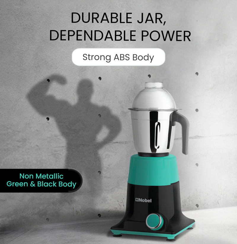 Nobel 3 in 1 Mixer Grinder, Powerful Motor, Wet Grinding Jar, Dry Grinding Jar, Chutney Jar, 3 Speed Control, Pulse Function, Stainless Steel Jars & Blades, Made in India NB301SS-7